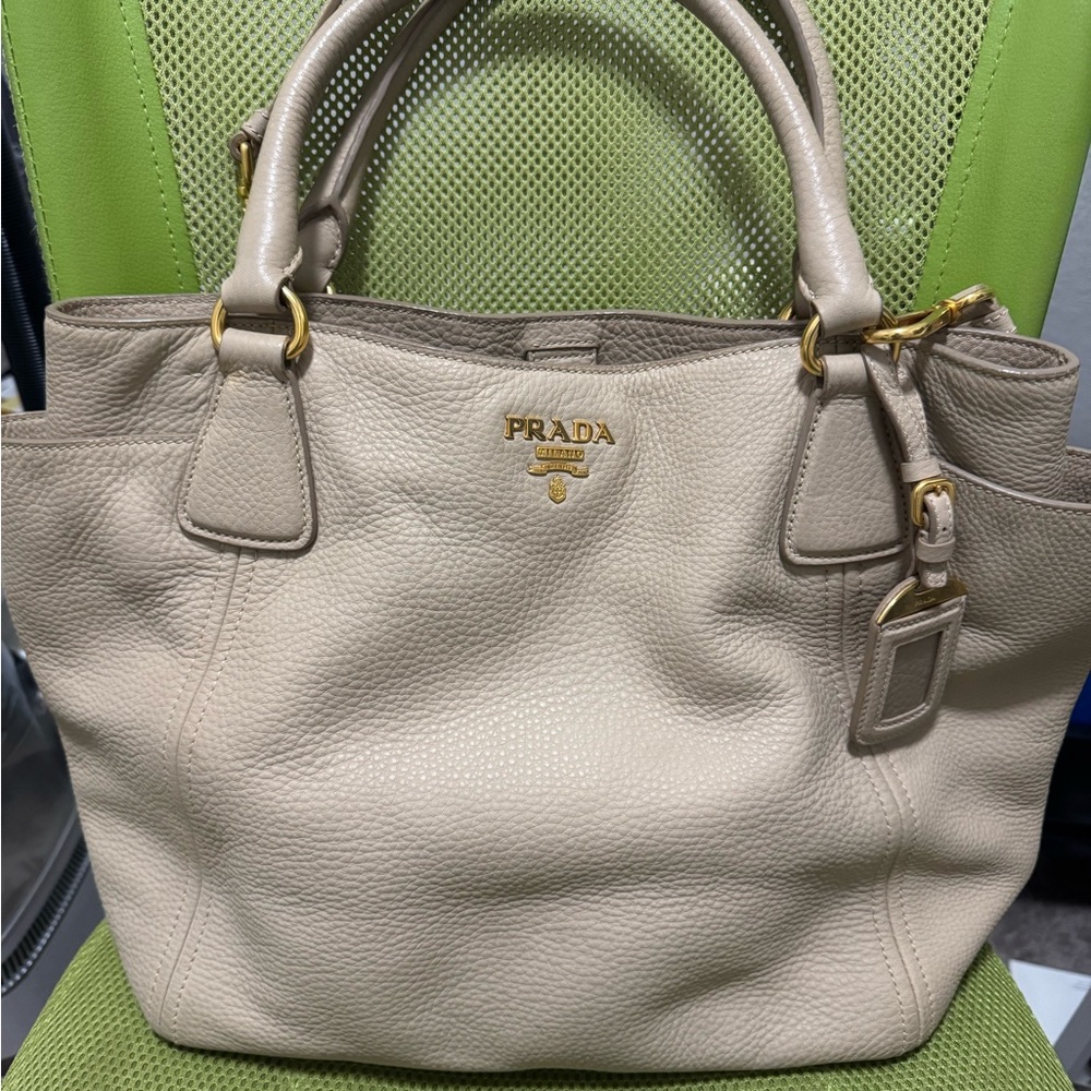 Prada Beige Leather Tote Bag